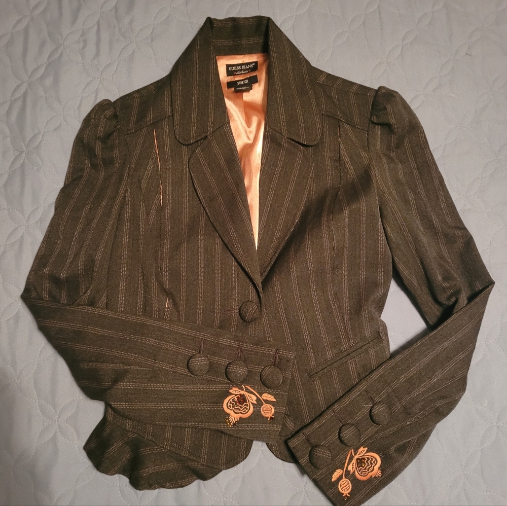 Guess GRAY Striped Blazer with PINK Floral Detail